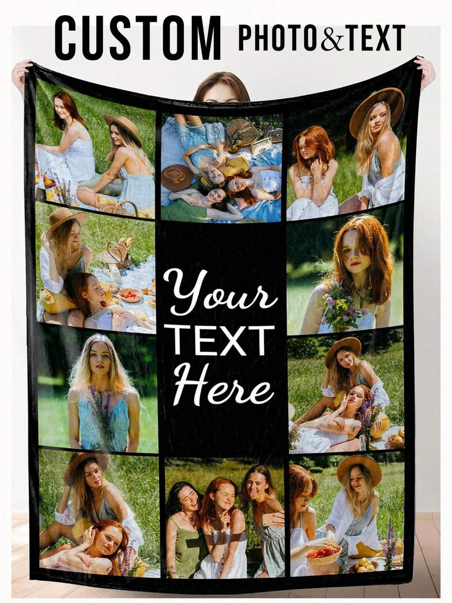 1pc Customized Blanket, Personalized Soft Comfortable Blanket With 10+ Photos, Personalized Gift, Birthday Customized Gift Blanket