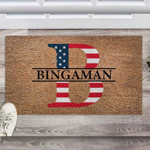 1PC Personalized Last Name Happy 250th Birthday USA Doormat, Housewarming Gifts For Men Women On 4th Of July Veterans Day Father's Mother's Day, Independence Day Patriotic Welcome Mat Home Decor - 24"X16"/30"X18", Outdoor Decor