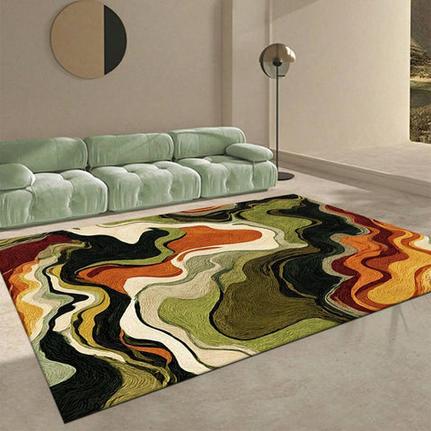 Digital Printing, Orange And Green Ripple Pattern, Modern Art Style Home Decor Carpet, Floor Mat, Living Room Carpet, Sofa Mat, Entryway Mat, Coffee Table Mat, Bedroom Carpet, Bedside Rug, Suitable For Various Settings Such As Living Room